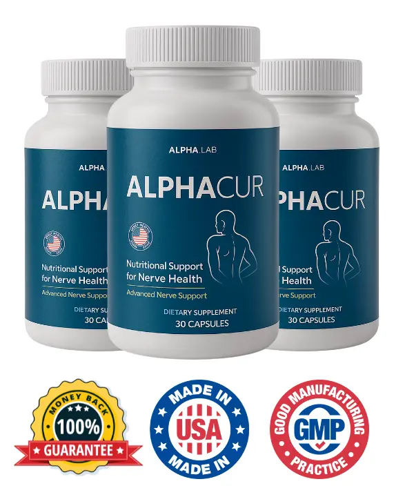AlphaCur nerve support supplement bottle and packaging